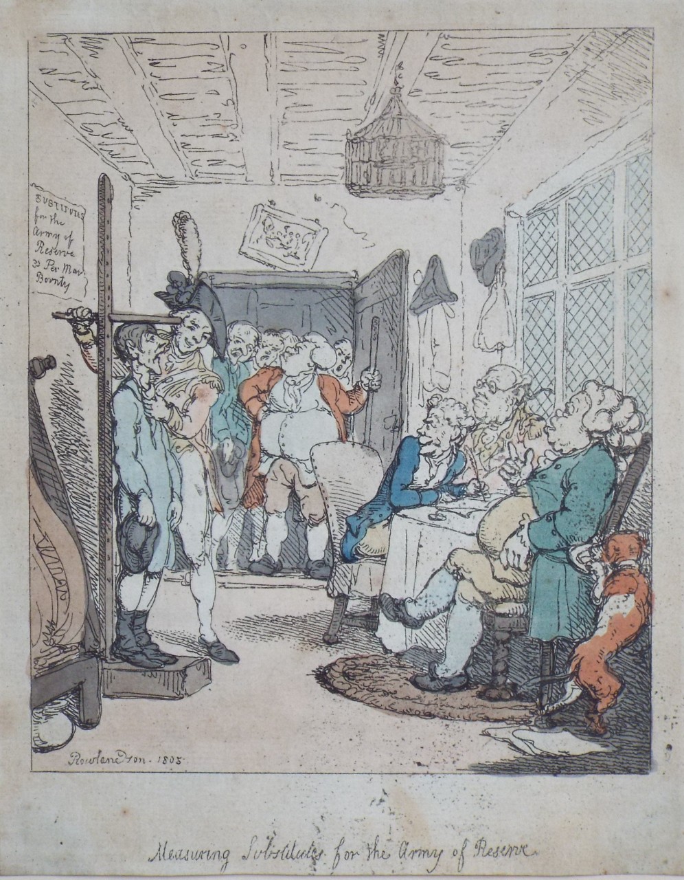 Etching - Measuring Substitutes for the Army of Reserve. - Rowlandson